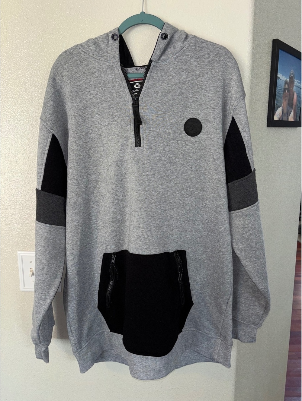 Akademiks Hoodie Mens 3XL Heather Gray Black Colorblock Pullover Sweatshirt